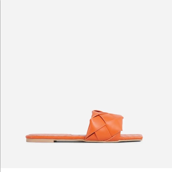 Orange quilted square toe flat slides - Picture 4 of 8